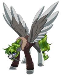 Size: 1920x2403 | Tagged: safe, artist:purplegrim40, derpibooru import, oc, oc only, pegasus, pony, clothes, colored hooves, colored wings, male, mouth hold, pegasus oc, simple background, solo, stallion, transparent background, two toned wings, wings