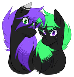 Size: 1688x1750 | Tagged: safe, artist:purplegrim40, derpibooru import, oc, oc only, earth pony, pony, bust, duo, earth pony oc, eye clipping through hair, simple background, transparent background