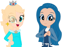 Size: 1298x987 | Tagged: safe, artist:leah2007, artist:user15432, derpibooru import, human, equestria girls, barely eqg related, base used, belt, blue dress, clothes, crossover, crown, dress, ear piercing, earring, equestria girls style, equestria girls-ified, eyeshadow, hand on hip, jacket, jewelry, looking at you, makeup, open mouth, piercing, princess rosalina, rainbow high, regalia, rosalina, simple background, skyler bradshaw, smiling, super mario bros., super mario galaxy, white background