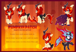 Size: 3652x2483 | Tagged: safe, artist:spookyle, derpibooru import, oc, oc:pumpkin patch, kirin, nirik, bow, female, kirin oc, reference sheet, solo, tail, tail bow