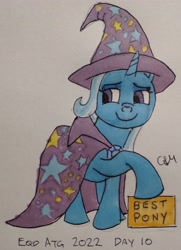 Size: 2481x3420 | Tagged: safe, artist:rapidsnap, derpibooru import, trixie, best pony, brooch, cape, clothes, hat, jewelry, solo, traditional art, trixie's brooch, trixie's cape, trixie's hat