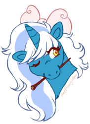 Size: 524x718 | Tagged: safe, artist:hoffnungsstern, derpibooru import, oc, oc only, oc:fleurbelle, alicorn, pony, alicorn oc, bow, female, hair bow, horn, mare, one eye closed, simple background, solo, transparent background, wand, wingding eyes, wings