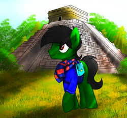 Size: 2375x2208 | Tagged: safe, artist:fededash, derpibooru import, oc, oc only, oc:tomas osvaldo grassi, earth pony, pony, glass, glasses, smiling, sun, tree