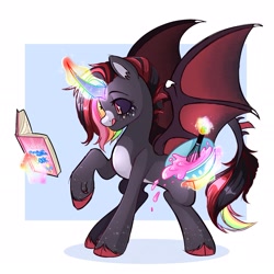 Size: 2077x2077 | Tagged: safe, artist:syrupyyy, derpibooru import, oc, oc only, alicorn, bat pony, bat pony alicorn, pony, alicorn oc, bat wings, horn, solo, wings