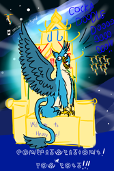 Size: 1600x2400 | Tagged: safe, artist:horsesplease, gallus, hitch trailblazer, absurdism, asgard, bad end, crowing, doodle, dream art, gallus the rooster, gallusposting, heaven, insane, sad hitch, space, throne, unown, washing machine, wing ears