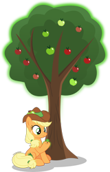 Size: 3098x4851 | Tagged: safe, artist:stellardusk, derpibooru import, applejack, earth pony, pony, apple, earth pony magic, food, magic, magic aura, plant coven, seeds, simple background, solo, the owl house, transparent background, tree