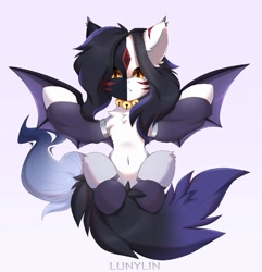 Size: 1039x1080 | Tagged: safe, artist:lunylin, derpibooru import, oc, bat pony, pony, bat pony oc, bat wings, chest fluff, female, simple background, solo, wings