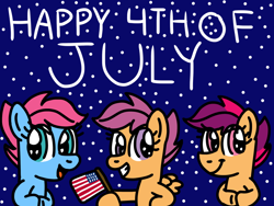 Size: 1024x768 | Tagged: safe, artist:danielthebrony57, derpibooru import, baby cuddles, scootaloo, scootaloo (g3), earth pony, pegasus, pony, g1, g3, g4, 4th of july, american flag, baby, baby cuddles being a tomboy, baby pony, clapping, cuddlebetes, cute, cutealoo, female, filly, flag, foal, g1 to g4, g3 cutealoo, g3 to g4, generation leap, generational ponidox, generations, grin, holiday, open mouth, open smile, smiling, tomboy, trio, united states