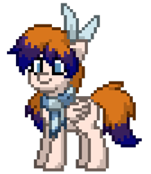 Size: 807x927 | Tagged: safe, derpibooru import, oc, pegasus, pony, bow, clothes, female, hair bow, mare, orange hair, pony town, red hair, scarf, simple background, striped scarf, three toned mane, transparent background, unnamed oc