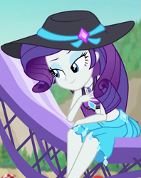 Size: 857x1080 | Tagged: safe, derpibooru import, screencap, rarity, equestria girls, equestria girls series, forgotten friendship, bare shoulders, clothes, cropped, hat, sarong, sleeveless, solo, swimsuit