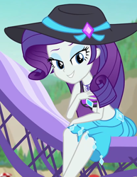 Size: 832x1080 | Tagged: safe, derpibooru import, screencap, rarity, better together, equestria girls, forgotten friendship, bare shoulders, clothes, cropped, hat, sarong, sleeveless, solo, swimsuit