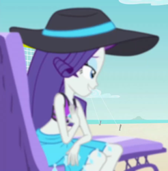 Size: 906x920 | Tagged: safe, derpibooru import, screencap, rarity, better together, equestria girls, forgotten friendship, bare shoulders, clothes, cropped, hat, sarong, sleeveless, solo, swimsuit