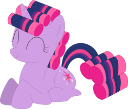 Size: 2647x2265 | Tagged: safe, artist:porygon2z, derpibooru import, twilight sparkle, pony, unicorn, look before you sleep, eyes closed, hair curlers, happy, simple background, solo, transparent background, twilight sparkle is best facemaker