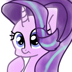 Size: 768x768 | Tagged: safe, artist:namaenonaipony, derpibooru import, starlight glimmer, pony, unicorn, bust, eye clipping through hair, female, frown, horn, mare, raised hoof, raised leg, simple background, solo, white background