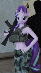 Size: 2160x3860 | Tagged: safe, artist:arcanetesla, derpibooru import, starlight glimmer, anthro, 3d, ak-105, ammunition, belly button, clothes, gun, midriff, plate carrier, rifle, solo, vest, weapon