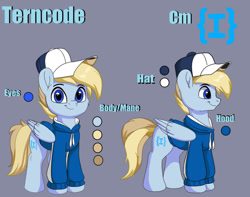 Size: 1280x1008 | Tagged: safe, artist:joaothejohn, derpibooru import, oc, oc:terncode, pegasus, pony, clothes, commission, cute, hat, hoodie, looking at you, pegasus oc, reference sheet, simple background, wings