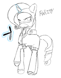 Size: 628x805 | Tagged: artist needed, safe, derpibooru import, rarity, pony, unicorn, female, knife, magic, mare, rarispy, solo, spy, team fortress 2