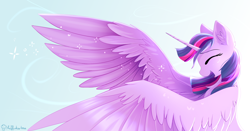 Size: 9448x4961 | Tagged: safe, artist:muffinkarton, derpibooru import, twilight sparkle, twilight sparkle (alicorn), alicorn, pony, 2020, absurd file size, absurd resolution, crying, ear fluff, ears, eyes closed, female, large wings, laughing, mare, old art, profile, solo, tears of joy, tears of laughter, teary eyes, wind, wings