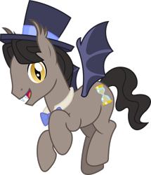 Size: 1756x2044 | Tagged: safe, artist:sketchmcreations, derpibooru import, doctor whooves, bat pony, bat wings, bowtie, collar, doctor who, ear fluff, ears, fangs, flying, hat, male, morbius, open mouth, raggedy doctor, raised hoof, raised leg, reference, simple background, smiling, species swap, stallion, top hat, transparent background, vector, voice actor joke, wings