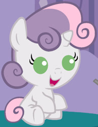 Size: 1920x2480 | Tagged: safe, artist:beavernator, derpibooru import, edit, sweetie belle, pony, unicorn, baby, baby belle, baby pony, cropped, cute, diasweetes, female, filly, foal, open mouth, open smile, smiling, solo, younger