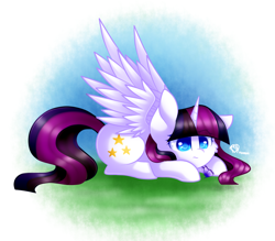 Size: 1600x1400 | Tagged: safe, artist:prettyshinegp, derpibooru import, oc, oc only, alicorn, pony, alicorn oc, female, horn, lying down, mare, prone, solo, wings