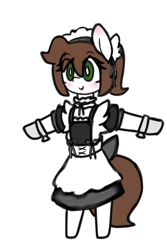 Size: 800x1200 | Tagged: safe, artist:seylan, derpibooru import, oc, oc only, oc:cherro, earth pony, pony, bipedal, blushing, clothes, cute, dress, ear blush, female, gloves, lipstick, maid, makeup, mare, simple background, solo, t pose, white background