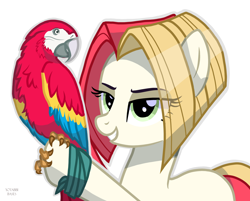 Size: 3246x2608 | Tagged: safe, artist:shore2020, derpibooru import, oc, oc only, bird, earth pony, parrot, pony, base used, female, macaw, mare, simple background, smiling, smirk, solo, white background