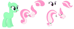Size: 1006x394 | Tagged: safe, artist:selenaede, artist:thefandomizer316, derpibooru import, minty, earth pony, pony, g3, g4, base, g3 to g4, generation leap, green eyes, open mouth, pink eyes, simple background, white background