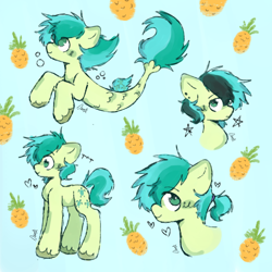 Size: 1600x1600 | Tagged: safe, artist:sandbarx3, derpibooru import, sandbar, earth pony, pony, seapony (g4), alternate hairstyle, bubble, cute, dyed mane, ear piercing, emo, food, male, piercing, pineapple, ponytail, sandabetes, seaponified, seapony sandbar, sketch, smiling, species swap, stallion