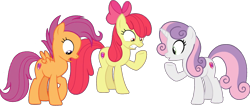 Size: 1810x766 | Tagged: safe, artist:pascalmulokozi2, derpibooru import, edit, edited screencap, screencap, apple bloom, scootaloo, sweetie belle, earth pony, pegasus, pony, unicorn, growing up is hard to do, season 9, spoiler:s09, apple bloom's bow, background removed, bow, cutie mark crusaders, female, hair bow, older, older apple bloom, older scootaloo, older sweetie belle, simple background, transparent background, trio, trio female