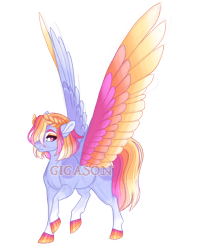 Size: 3200x3700 | Tagged: safe, artist:gigason, derpibooru import, oc, oc only, oc:azalea flame, pegasus, pony, colored wings, female, magical lesbian spawn, mare, multicolored wings, obtrusive watermark, offspring, parent:amber laurel, parent:rainbow dash, simple background, solo, transparent background, watermark, wings