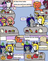 Size: 1171x1509 | Tagged: safe, artist:ask-luciavampire, derpibooru import, oc, alicorn, changeling, earth pony, kirin, pony, undead, unicorn, vampire, vampony, comic, food, kirin oc, pizza, tumblr