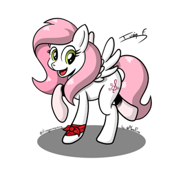 Size: 2750x2750 | Tagged: safe, artist:memprices, derpibooru import, oc, oc only, oc:sugar morning, pegasus, pony, high res, looking at you, open mouth, open smile, pegasus oc, raised hooves, simple background, smiling, solo, spread wings, white background, wings