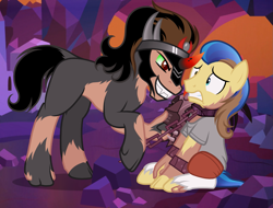 Size: 1489x1130 | Tagged: safe, artist:anonymous, derpibooru import, king sombra, crystal pony, human, pony, unicorn, chains, collar, crystal empire, cuffs, evil grin, grin, gritted teeth, helmet, human to pony, show accurate, slave, smiling, species swap, teeth, transformation