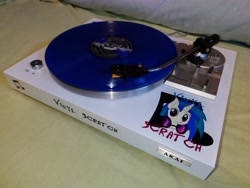 Size: 4032x3024 | Tagged: safe, artist:blue-vector, artist:proffy floyd, derpibooru import, dj pon-3, vinyl scratch, pony, unicorn, glasses, irl, photo, record, record player