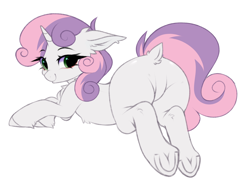 Size: 3000x2180 | Tagged: safe, artist:pesty_skillengton, derpibooru import, sweetie belle, pony, unicorn, ass, butt, canon, dock, featureless crotch, female, looking at you, looking back, looking back at you, lying down, mare, older, older sweetie belle, plot, prone, rear view, simple background, smiling, smiling at you, solo, sweetie butt, tail, tail aside, underhoof, white background