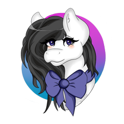 Size: 700x700 | Tagged: safe, artist:octacats, oc, oc only, pony, blushing, bow, bust, eye clipping through hair, female, mare, simple background, solo, transparent background