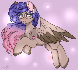 Size: 640x576 | Tagged: safe, artist:octacats, oc, oc only, pegasus, pony, blushing, female, flying, freckles, glasses, jewelry, mare, necklace, pegasus oc, solo, spread wings, tongue, tongue out, wings