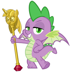 Size: 2400x2400 | Tagged: safe, artist:cheezedoodle96, derpibooru import, spike, dragon, .svg available, hand on hip, lidded eyes, looking at you, male, pose, scepter, simple background, smiling, solo, svg, transparent background, twilight scepter, vector, winged spike, wings