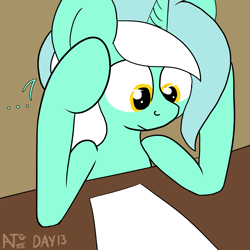 Size: 2000x2000 | Tagged: safe, artist:dafiltafish, derpibooru import, lyra heartstrings, pony, unicorn, atg 2022, newbie artist training grounds, solo, thinking