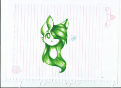 Size: 2338x1700 | Tagged: safe, artist:prettyshinegp, derpibooru import, oc, oc only, earth pony, pony, ear fluff, ears, female, hair over one eye, lined paper, mare, signature, solo, starry eyes, traditional art, wingding eyes