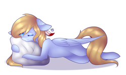 Size: 1993x1198 | Tagged: safe, artist:prettyshinegp, derpibooru import, oc, oc only, pegasus, pony, eye clipping through hair, female, hug, mare, pegasus oc, pillow, pillow hug, simple background, solo, white background, wings