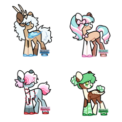 Size: 547x547 | Tagged: safe, artist:moonert, derpibooru import, oc, oc only, earth pony, pegasus, pony, antlers, base used, bow, clothes, earth pony oc, hair bow, hair over eyes, leg warmers, pegasus oc, simple background, smiling, transparent background