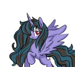 Size: 1102x979 | Tagged: safe, artist:alicedrawing13, derpibooru import, oc, oc only, alicorn, pony, alicorn oc, eye clipping through hair, female, femalee, horn, mare, profile, raised hoof, raised leg, simple background, solo, spread wings, white background, wings