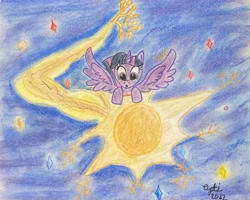 Size: 3745x3003 | Tagged: safe, derpibooru import, twilight sparkle, twilight sparkle (alicorn), alicorn, pony, atg2022, neuron, newbie artist training grounds, shooting star, solo, space, stars, traditional art