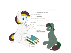 Size: 4128x3096 | Tagged: safe, artist:lennystendhal13, derpibooru import, oc, oc only, oc:lucretio, oc:stendhal, pony, book, colt, foal, male, simple background, stallion, transparent background