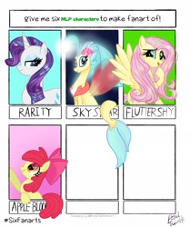 Size: 1714x2048 | Tagged: safe, artist:alicedrawing13, derpibooru import, apple bloom, fluttershy, princess skystar, rarity, earth pony, pegasus, pony, seapony (g4), unicorn, my little pony: the movie, apple bloom's bow, bow, eye clipping through hair, female, filly, foal, hair bow, horn, mare, six fanarts, spread wings, wings