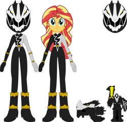 Size: 2438x2328 | Tagged: safe, artist:dustinwatsongkx, derpibooru import, sunset shimmer, equestria girls, black ranger, crossover, kishiryu sentai ryusoulger, power rangers, power rangers dino fury, simple background, solo, transparent background