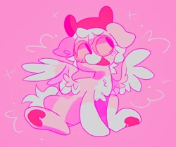 Size: 2048x1724 | Tagged: safe, artist:swirlseypop, derpibooru import, oc, oc only, pegasus, pony, commission, glasses, heart, heart hoof, open mouth, pink background, simple background, solo, soon, spread wings, underhoof, wings