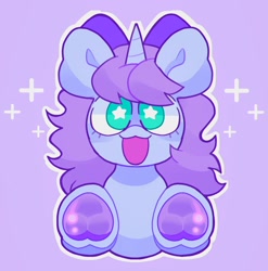 Size: 2024x2048 | Tagged: safe, artist:swirlseypop, derpibooru import, oc, oc only, pony, unicorn, bow, commission, hair bow, horn, looking at you, open mouth, open smile, purple background, simple background, smiling, smiling at you, solo, starry eyes, underhoof, unicorn oc, wingding eyes, ych result